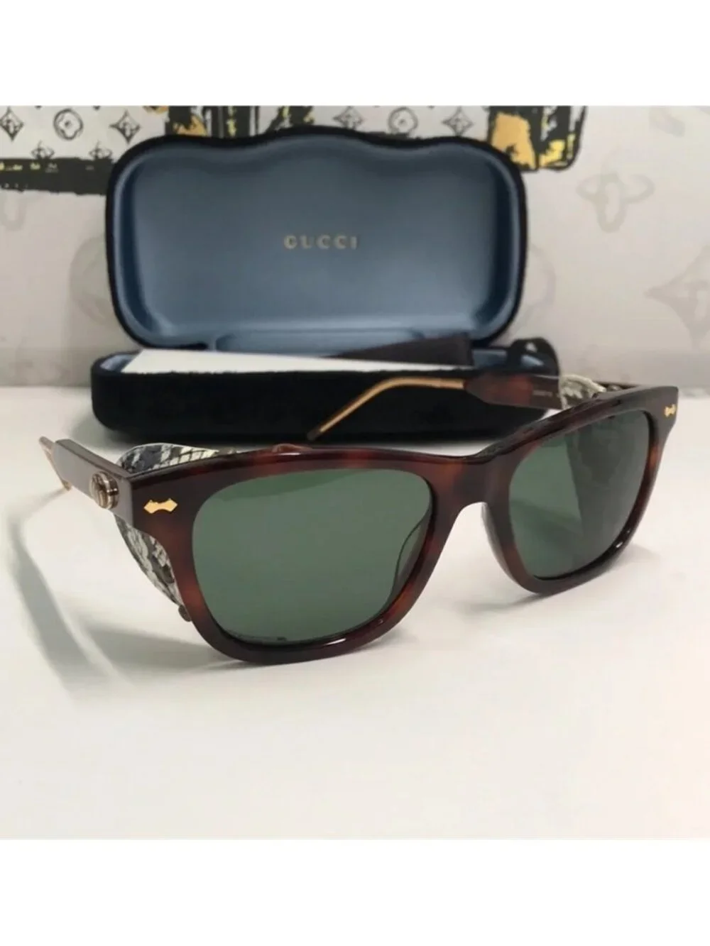 New Authentic Gucci  GG0671s 002 Tortoiseshell Sunglasses with Green Lenses